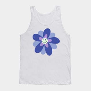 Bright and Cheerful Flower Smiley Face - blue Tank Top